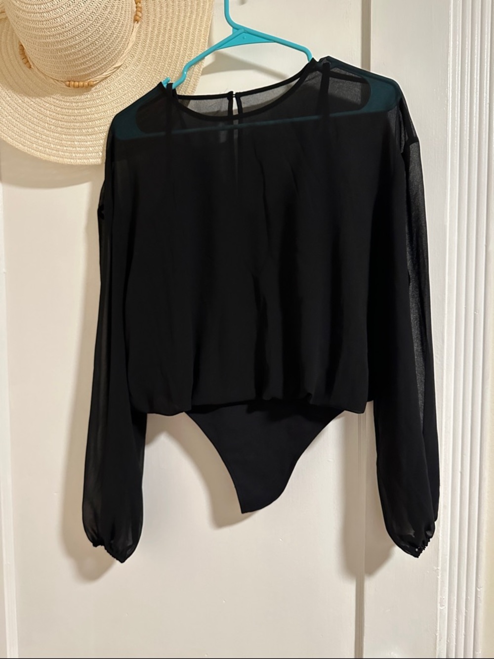 Sheer Long-Sleeve Black Bodysuit - Women's